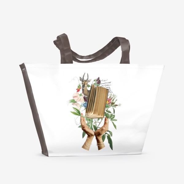 Пляжная сумка &laquo;Руки с книгой и цветами (серия коллажей для книголюбов)&raquo;