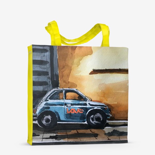 Сумка-шоппер &laquo;Голубая машина на фоне оранжевой стены &raquo;