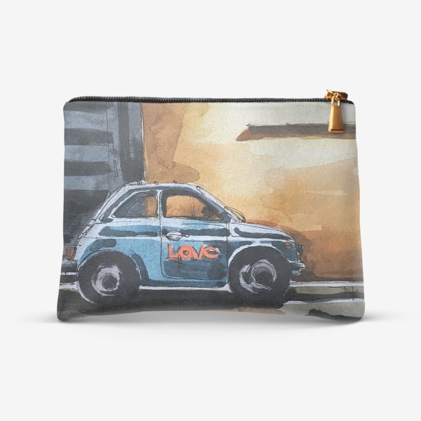 Косметичка «Голубая машина на фоне оранжевой стены »