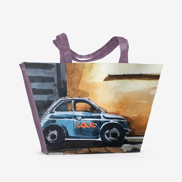 Пляжная сумка &laquo;Голубая машина на фоне оранжевой стены &raquo;