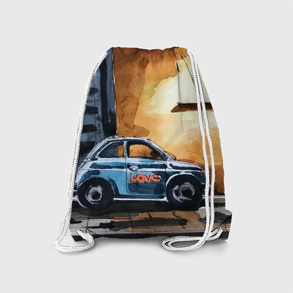 Рюкзак «Голубая машина на фоне оранжевой стены »