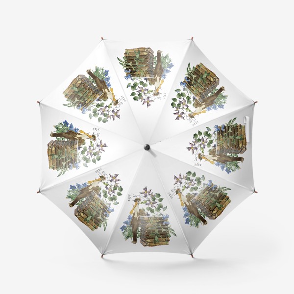 Зонт «Пеликан с книгами и цветами (серия коллажей для книголюбов)»
