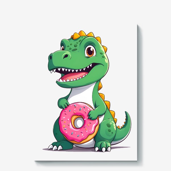 Холст «Милый мультяшный динозавр с пончиком»