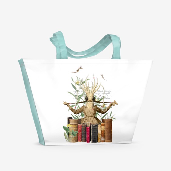 Пляжная сумка «Осьминог с книгами и цветами (серия коллажей для книголюбов)»