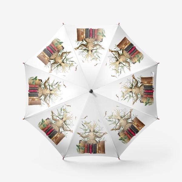 Зонт &laquo;Осьминог с книгами и цветами (серия коллажей для книголюбов)&raquo;