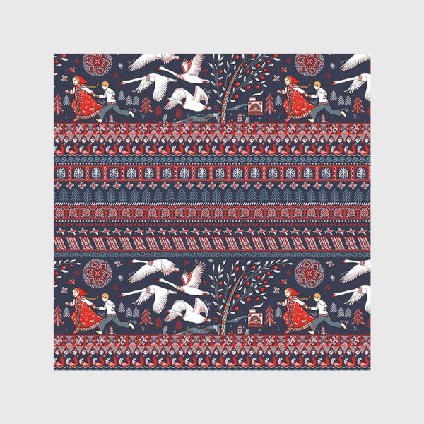 Скатерть «Гуси-лебеди в стиле мезенской росписи»