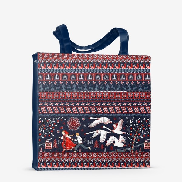 Сумка-шоппер «Гуси-лебеди в стиле мезенской росписи»