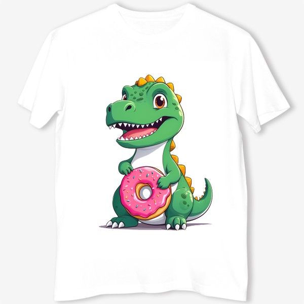 Футболка «Милый мультяшный динозавр с пончиком»