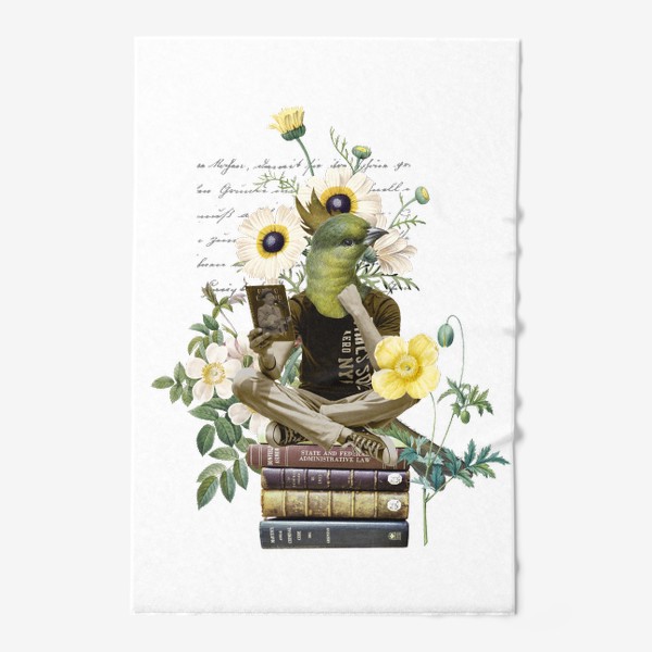 Полотенце «Птичка с книгами и цветами (серия коллажей для книголюбов)»