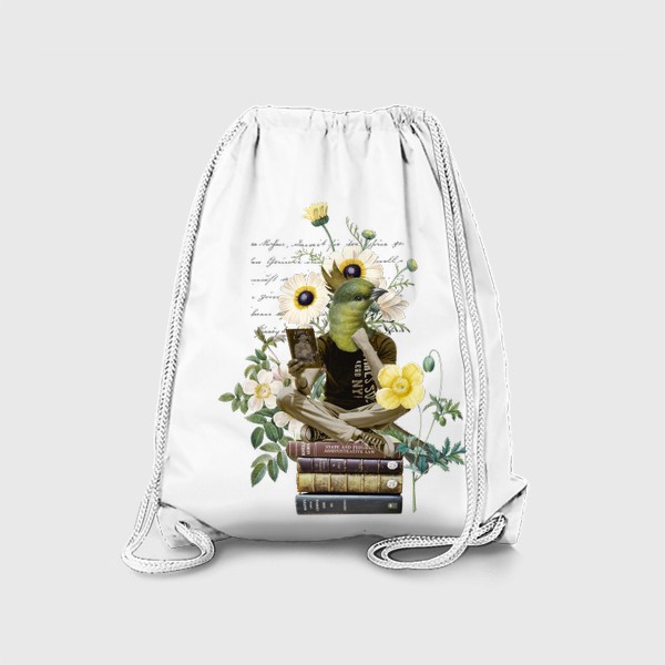 Рюкзак «Птичка с книгами и цветами (серия коллажей для книголюбов)»