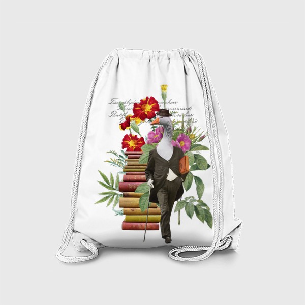 Рюкзак «Гусь с книгами и цветами (серия коллажей для книголюбов)»