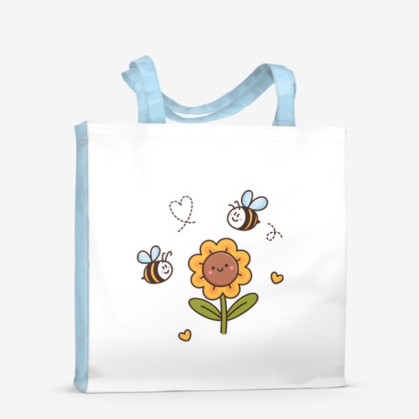 Сумка-шоппер «Цветок подсолнух и милые пчелы каваи »