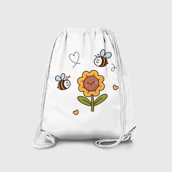 Рюкзак «Цветок подсолнух и милые пчелы каваи »