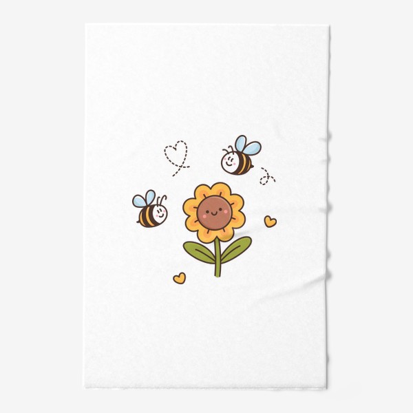Полотенце «Цветок подсолнух и милые пчелы каваи »