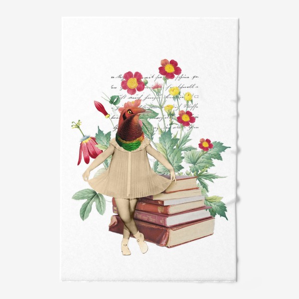 Полотенце «Яркая Птица с книгами и цветами (серия коллажей для книголюбов)»