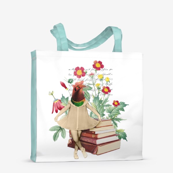Сумка-шоппер «Яркая Птица с книгами и цветами (серия коллажей для книголюбов)»