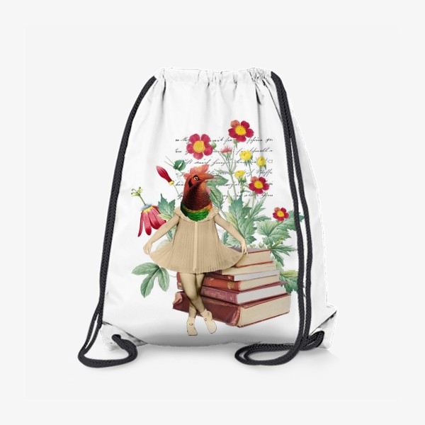 Рюкзак «Яркая Птица с книгами и цветами (серия коллажей для книголюбов)»
