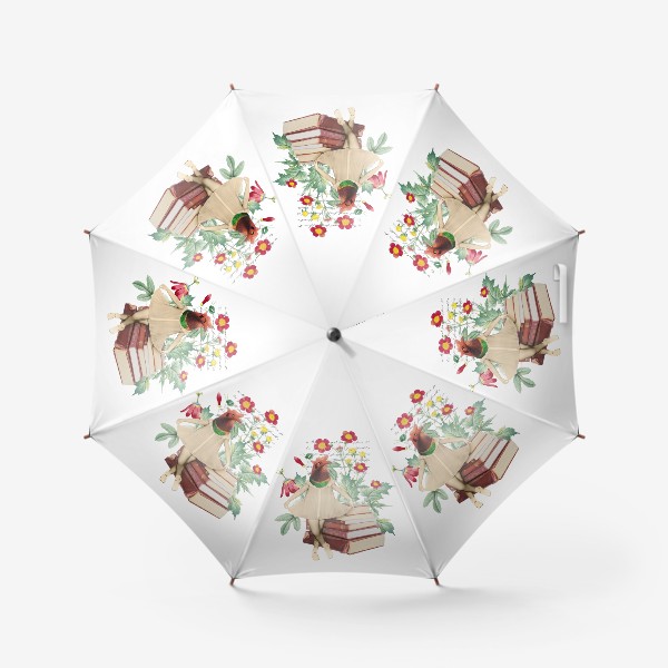 Зонт «Яркая Птица с книгами и цветами (серия коллажей для книголюбов)»