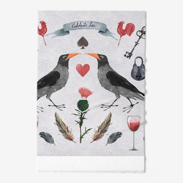 Полотенце «Любовь, ворона, сердце»