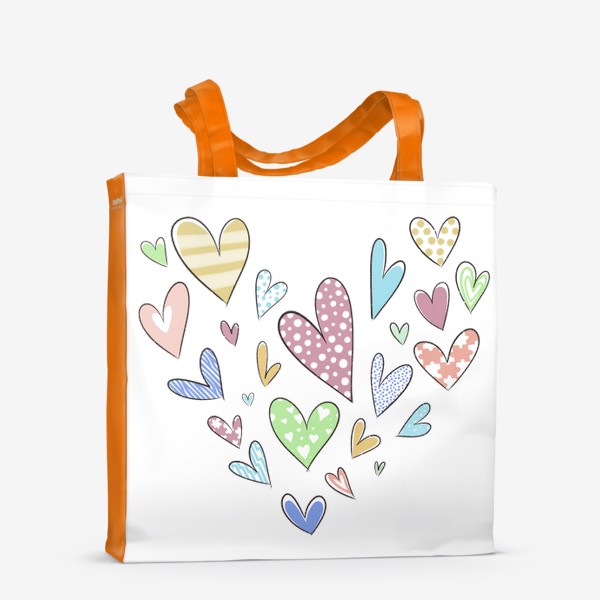 Сумка-шоппер «Разноцветные сердечки в форме сердца »