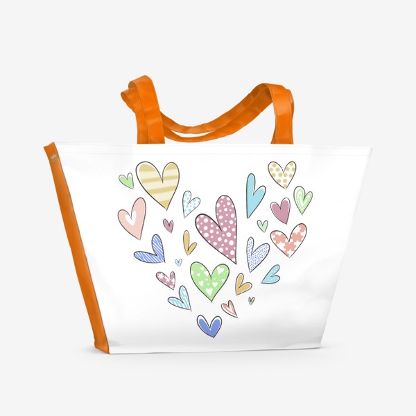 Пляжная сумка «Разноцветные сердечки в форме сердца »