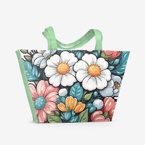 Пляжная сумка «Ваза с цветами, красивый яркий букет в подарок»