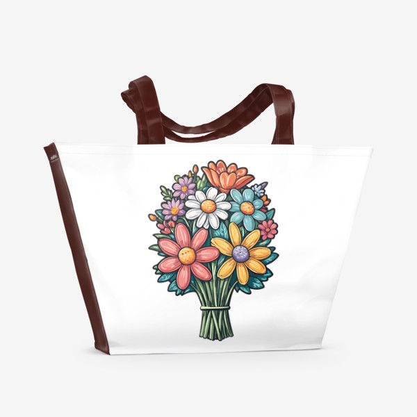 Пляжная сумка «Красивый яркий букетик полевых цветов, разные ромашки и герберы»