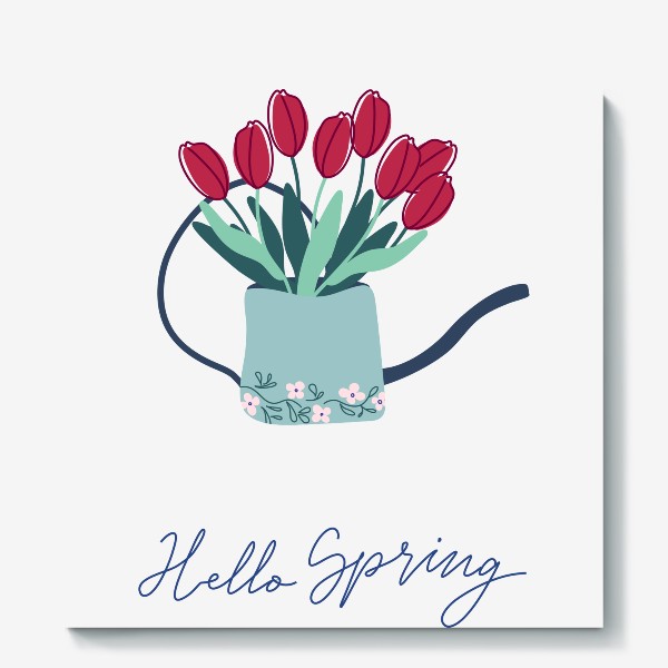Холст «Тюльпаны в стилизованной лейке. Весенний букет. Hello Spring.»