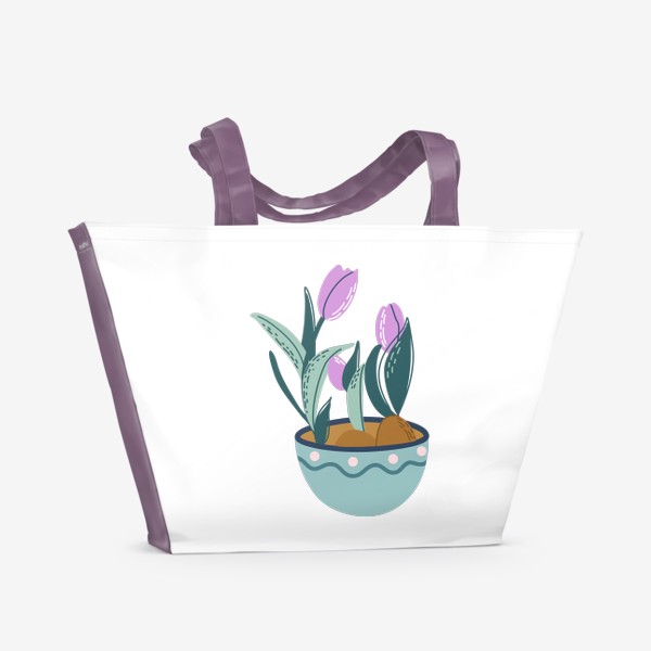 Пляжная сумка «Тюльпаны. Весенние цветы в горшке.»
