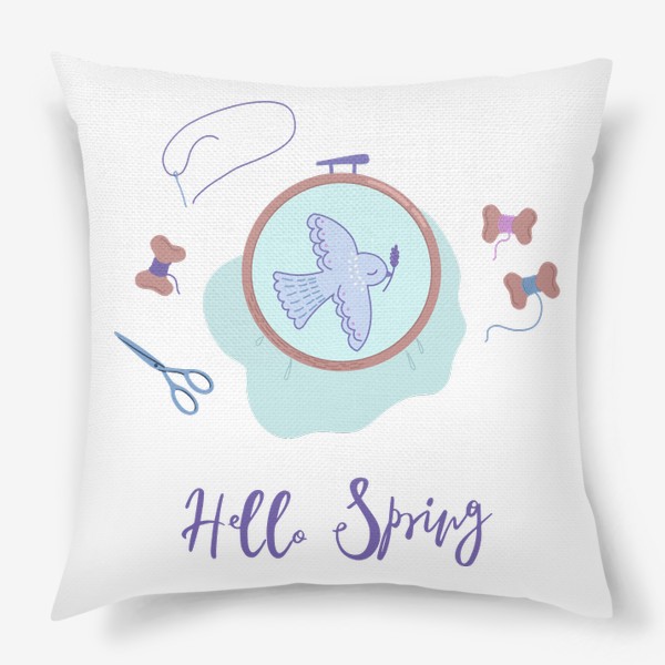 Подушка «Hello Spring. Вышивка с голубем мира.»