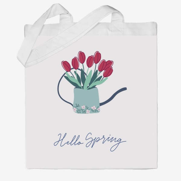 Сумка хб «Тюльпаны в стилизованной лейке. Весенний букет. Hello Spring.»