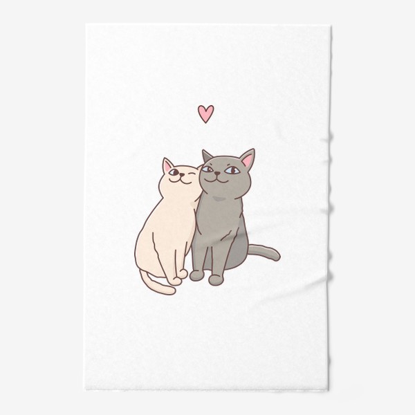 Полотенце &laquo;Влюбленные милые котики и сердечко&raquo;