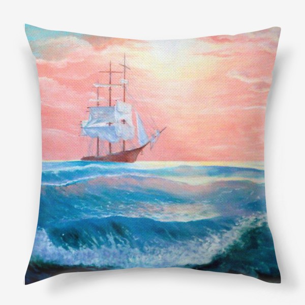 Подушка «Море, корабль, волны»