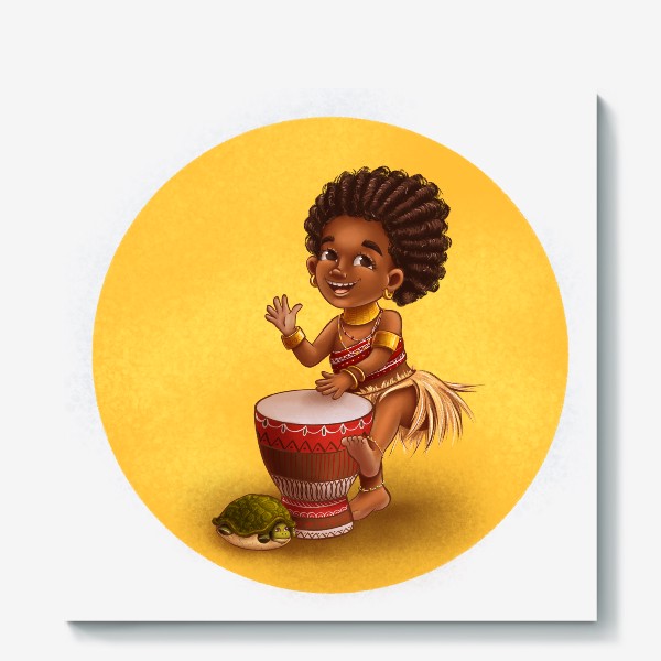 Холст «Девочка из племени с барабаном»