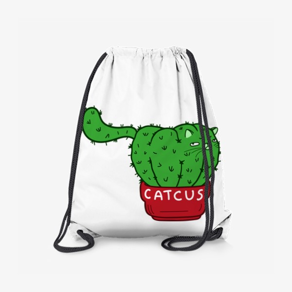 Рюкзак «Кавай прикол мультяшный кот кактус, милый кавайный аниме котик, толстый, вредный, недовольный, прикольная надпись catcus»