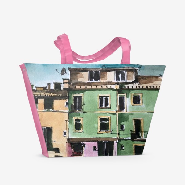 Пляжная сумка «Итальянские домики акварель »