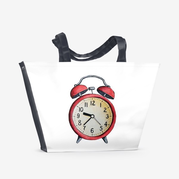 Пляжная сумка «Красный будильник, часы, время»