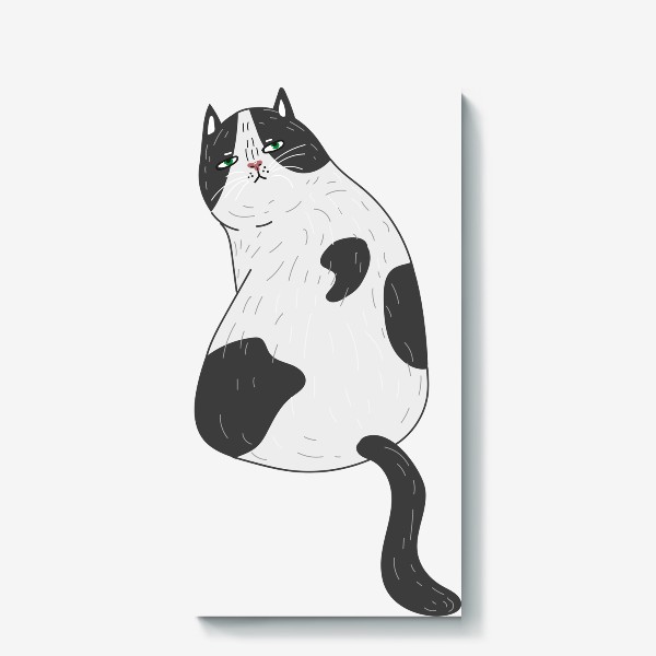 Холст «Жирненький недовольный котик, милые живитные, смешной пятнистый кот в подарок»