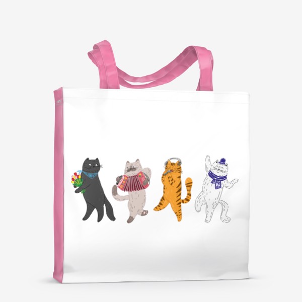 Сумка-шоппер «Смешные котики с музыкой и цветами, забавный весенний принт, милый подарок на 8 марта и другие праздники »