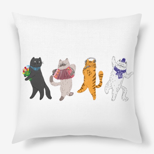 Подушка «Смешные котики с музыкой и цветами, забавный весенний принт, милый подарок на 8 марта и другие праздники »