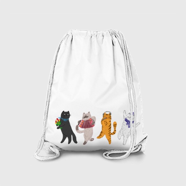 Рюкзак «Смешные котики с музыкой и цветами, забавный весенний принт, милый подарок на 8 марта и другие праздники »