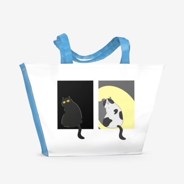 Пляжная сумка «Комикс - прикол, недовольный толстый кот - демон, обман зрения, иллюзия, милый смешной котик»