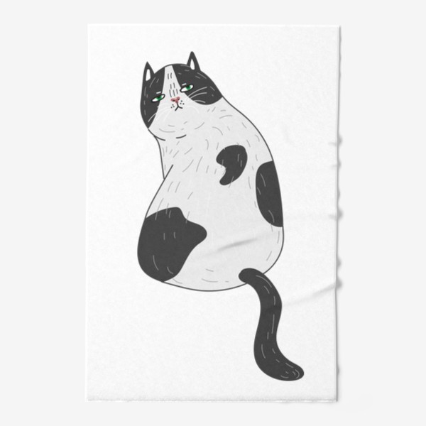 Полотенце &laquo;Жирненький недовольный котик, милые живитные, смешной пятнистый кот в подарок&raquo;