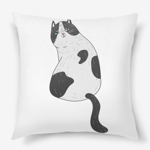 Подушка «Жирненький недовольный котик, милые живитные, смешной пятнистый кот в подарок»