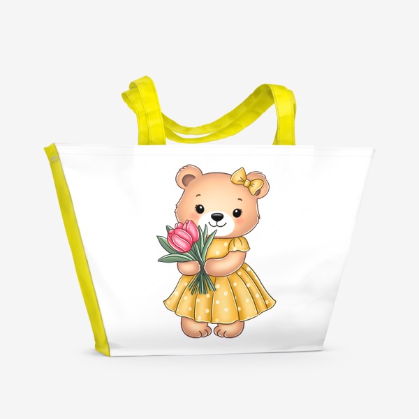 Пляжная сумка «Медведица с тюльпанами»