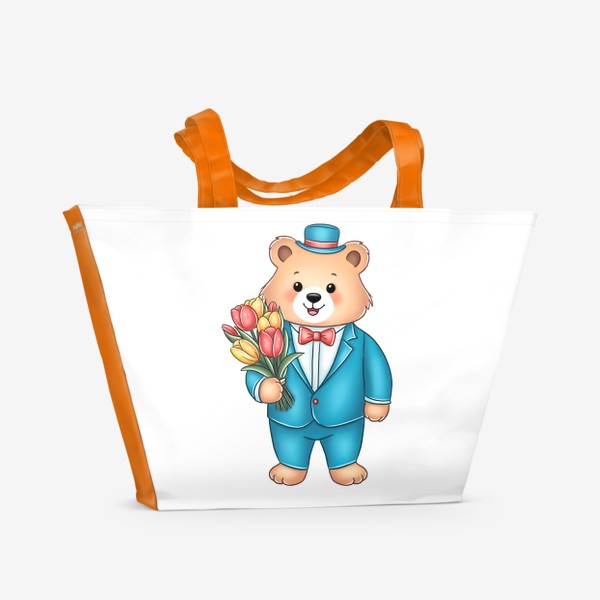 Пляжная сумка «Мишка с тюльпанами»
