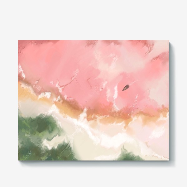 Холст «Пляж с розовым морем »