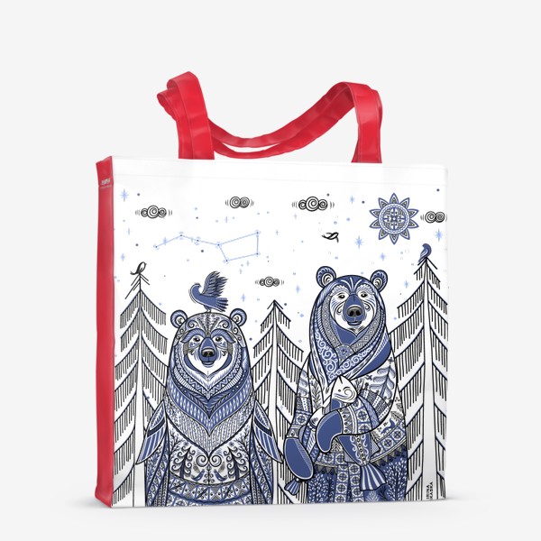 Сумка-шоппер «Медведь и Медведица в стиле мезенской росписи»