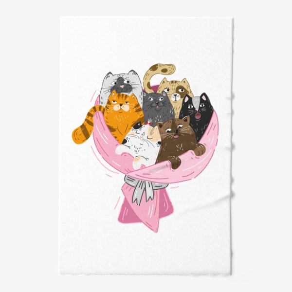 Полотенце «Букет из котиков вместо цветов, прикольный подарок на праздник, смешные коты, милые животные»