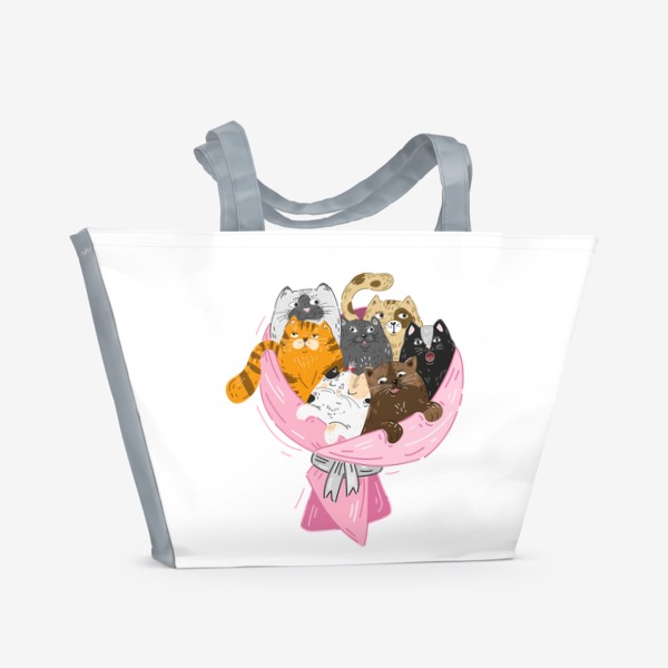 Пляжная сумка &laquo;Букет из котиков вместо цветов, прикольный подарок на праздник, смешные коты, милые животные&raquo;
